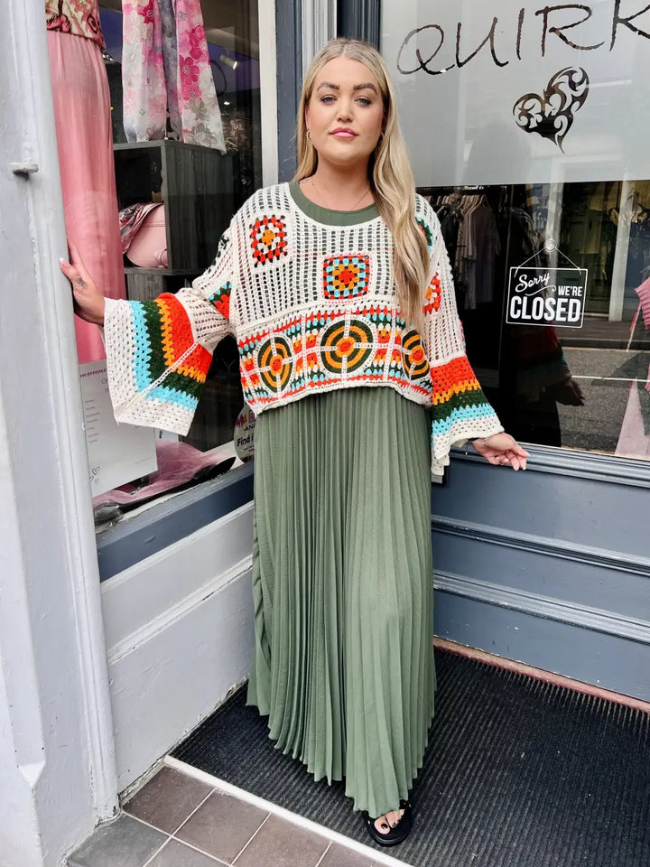 Safira Pleated Maxi Dress KHAKI