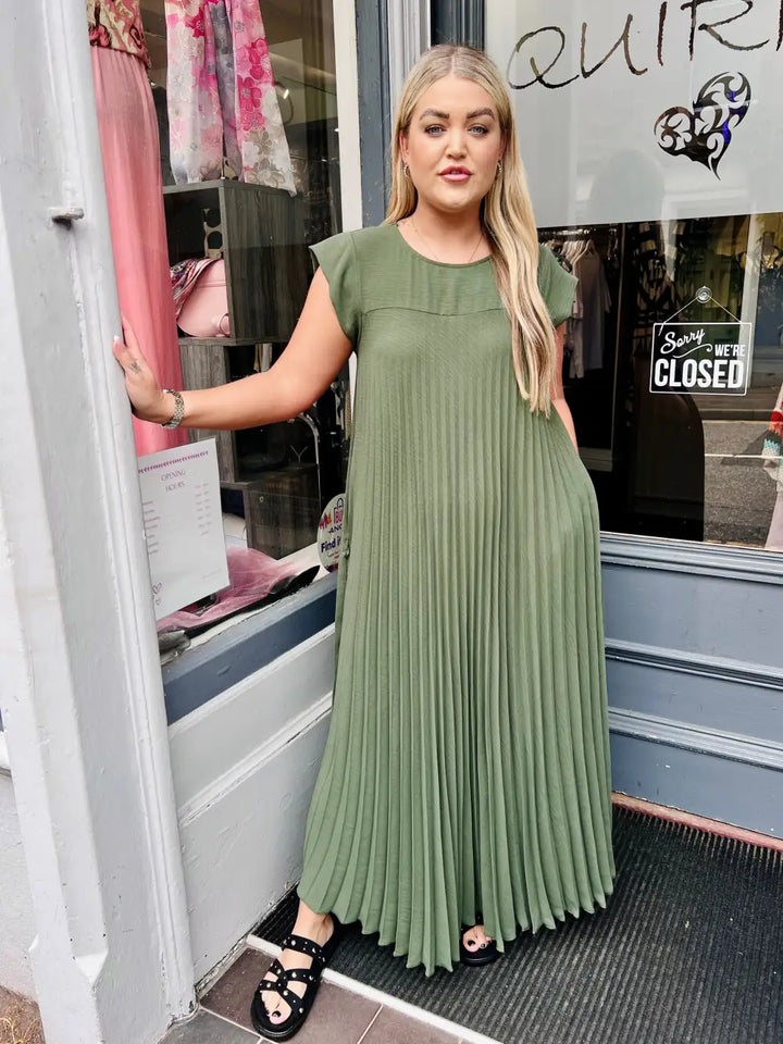 Safira Pleated Maxi Dress KHAKI