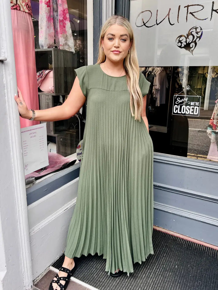 Safira Pleated Maxi Dress KHAKI