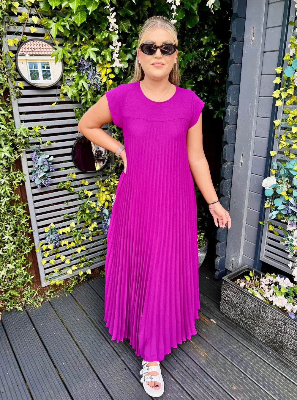 Safira Pleated Maxi Dress MAGENTA
