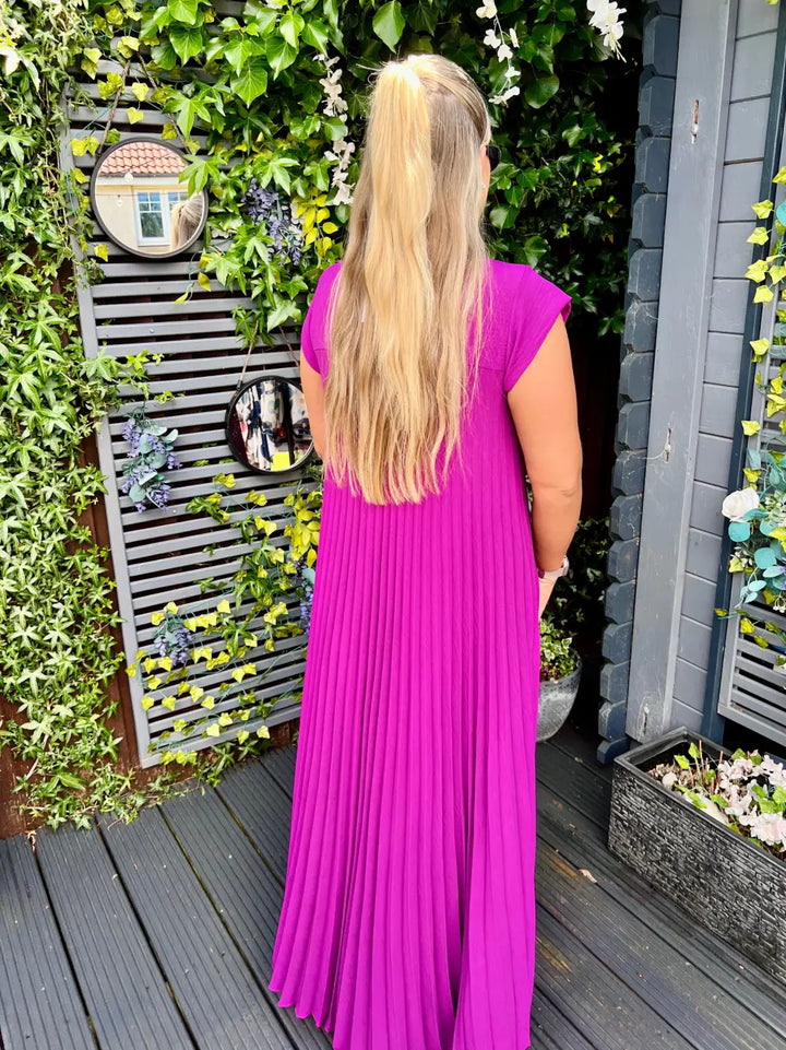 Safira Pleated Maxi Dress MAGENTA