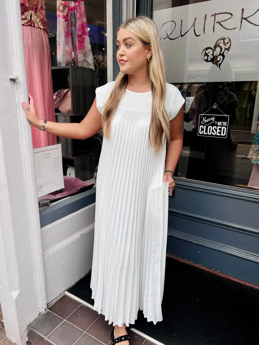 Safira Pleated Maxi Dress WHITE