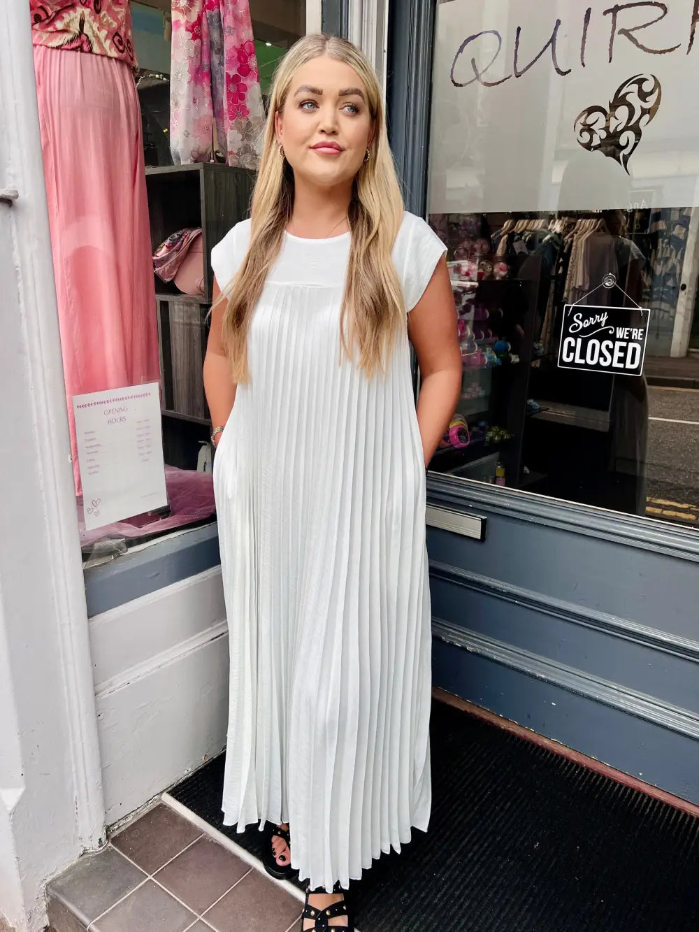 Safira Pleated Maxi Dress WHITE