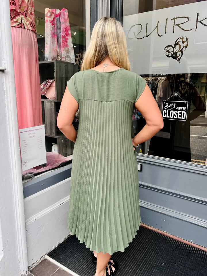 Safira Pleated Midi Dress KHAKI