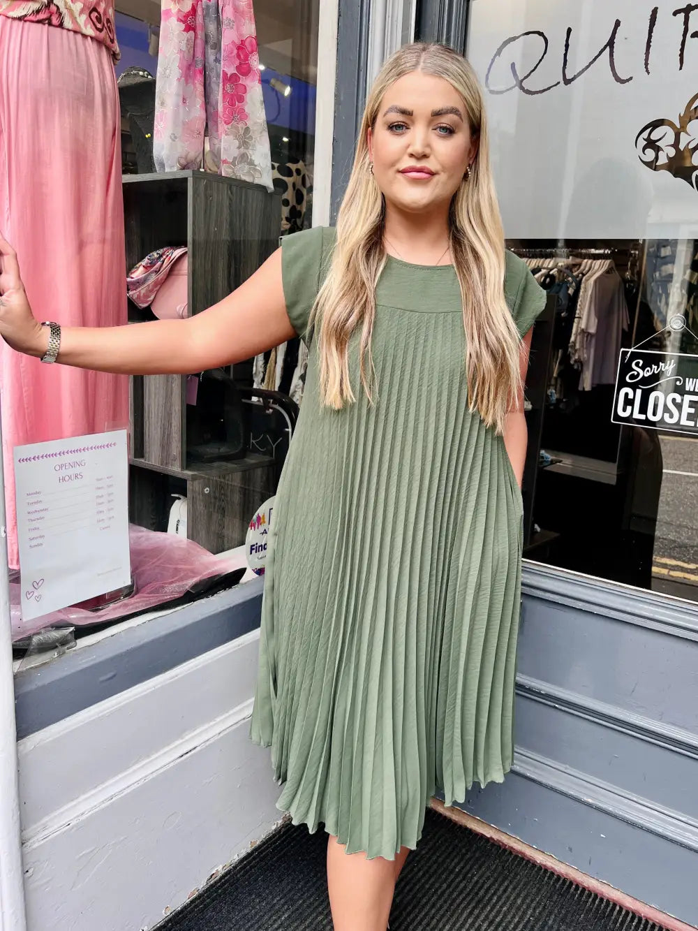 Safira Pleated Midi Dress KHAKI