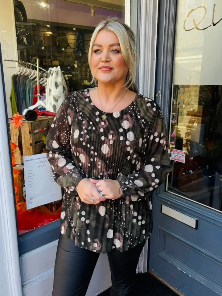 Sasha Chiffon Pleated Blouse KHAKI - Blouse