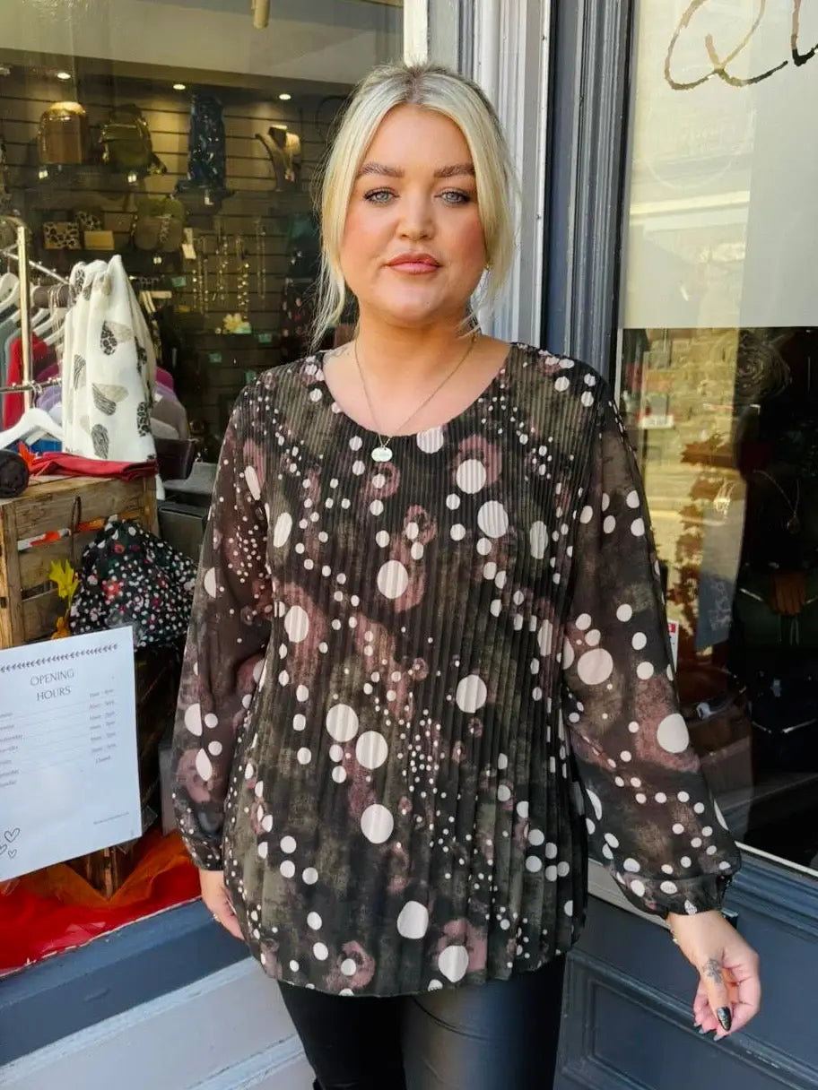 Sasha Chiffon Pleated Blouse KHAKI - Blouse