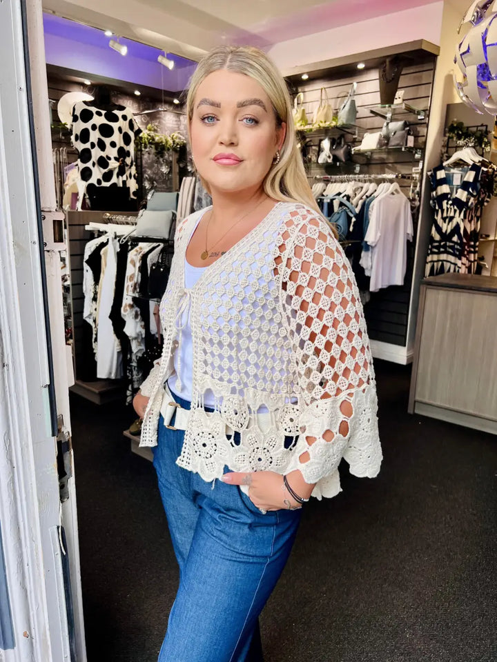Sasha Crochet Tie Front Cardigan CREAM