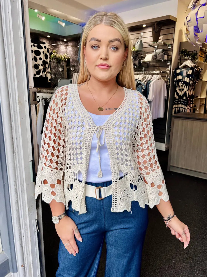 Sasha Crochet Tie Front Cardigan CREAM