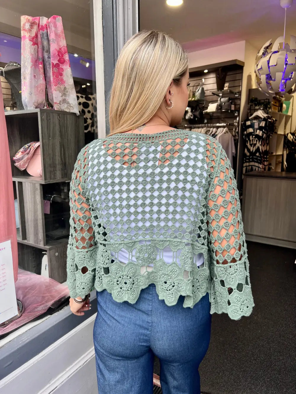 Sasha Crochet Tie Front Cardigan KHAKI