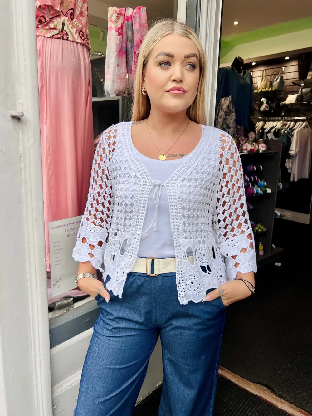 Sasha Crochet Tie Front Cardigan WHITE