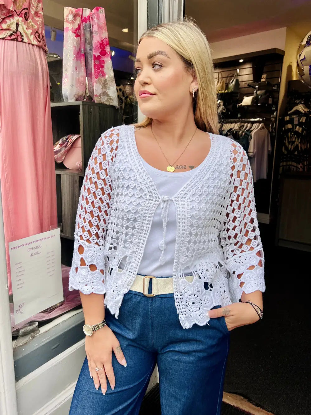 Sasha Crochet Tie Front Cardigan WHITE