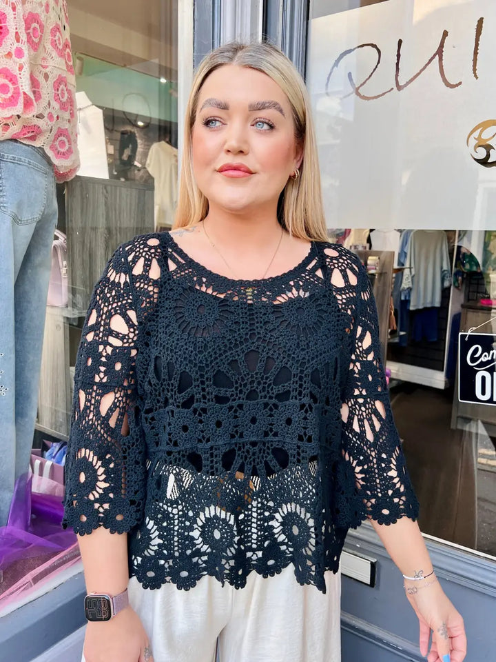 Saskia Crochet With Vest BLACK