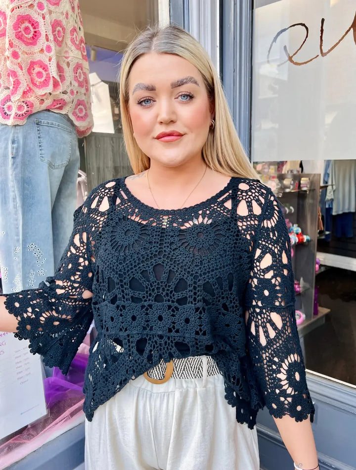Saskia Crochet With Vest BLACK
