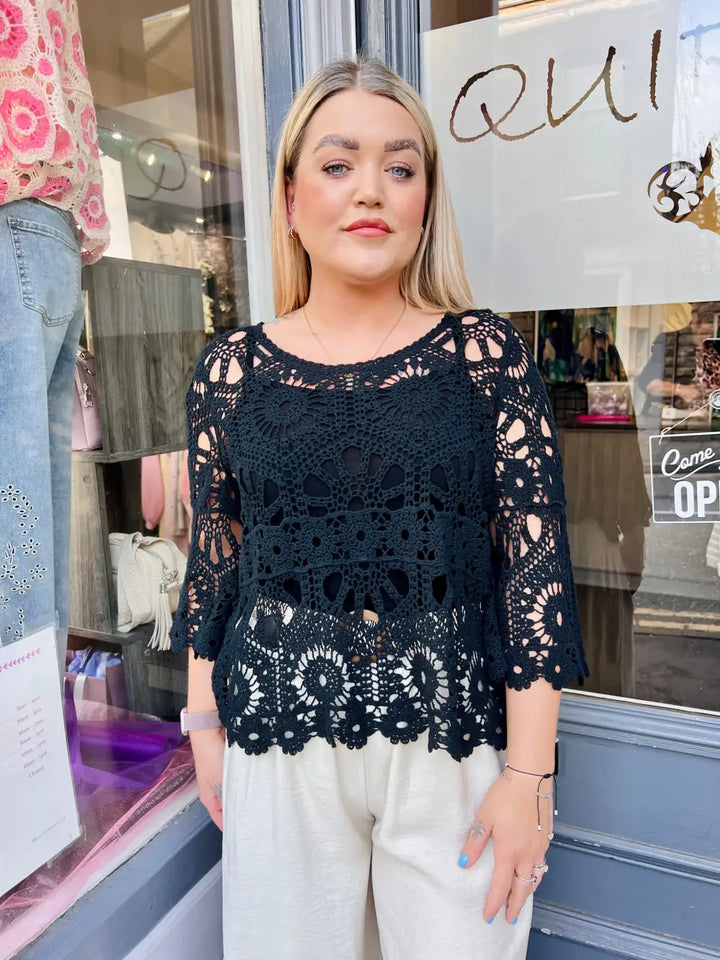 Saskia Crochet With Vest BLACK