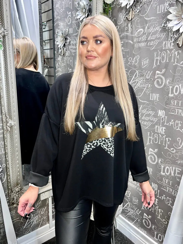 Scarlett Foil Star Top BLACK