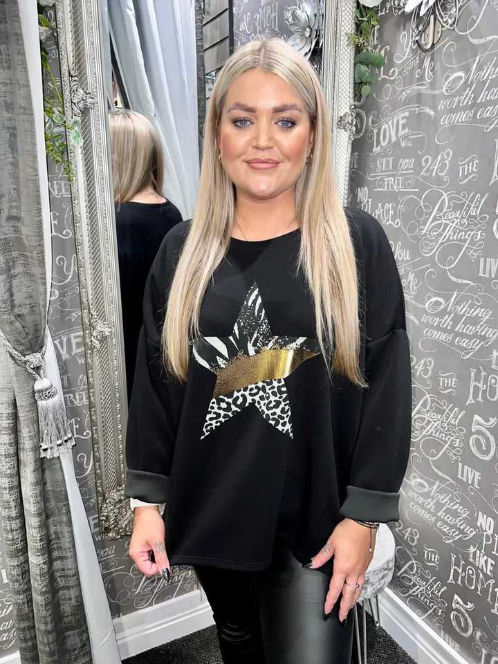 Scarlett Foil Star Top BLACK