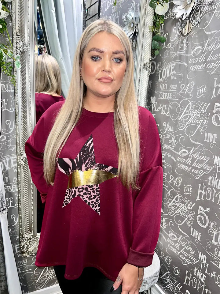 Scarlett Foil Star Top WINE