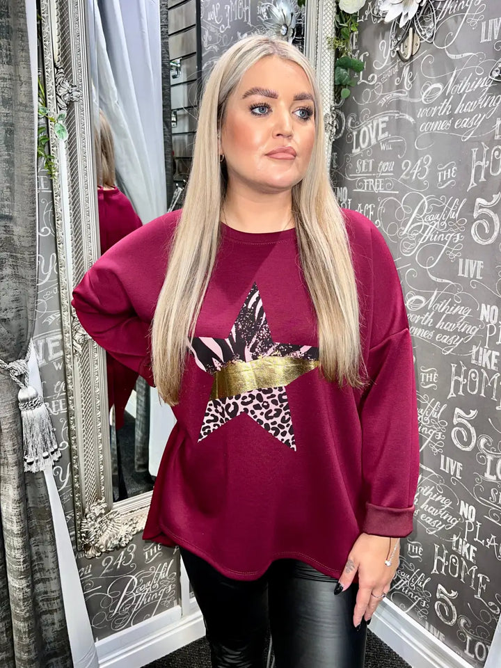 Scarlett Foil Star Top WINE