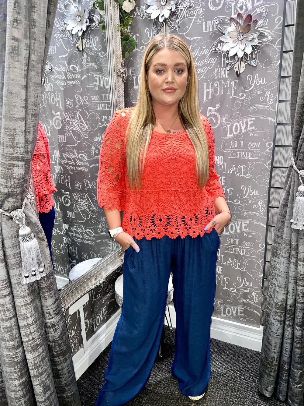 Selena Crochet Top with Vest CORAL