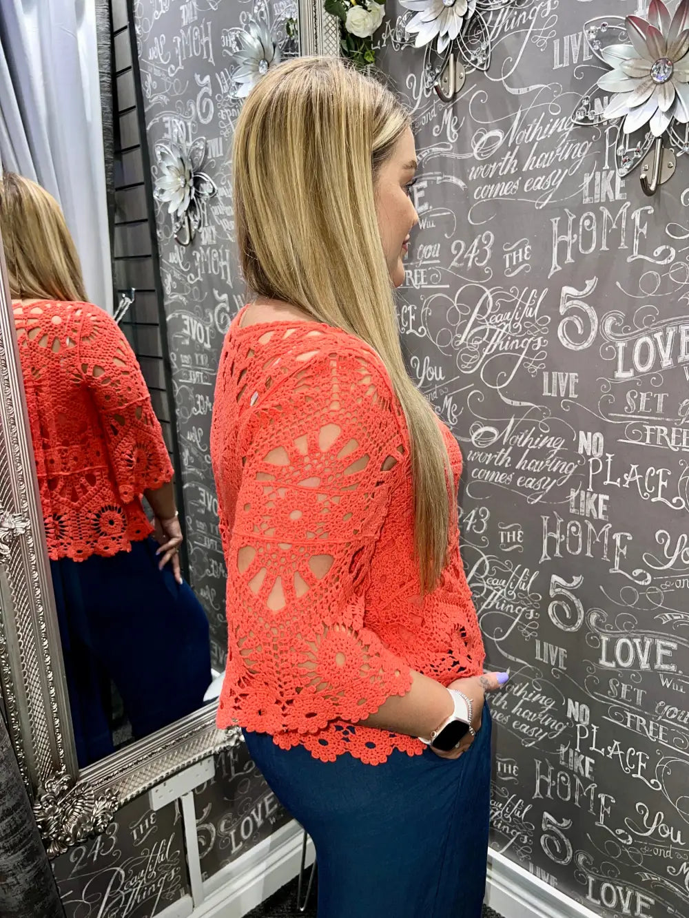 Selena Crochet Top with Vest CORAL