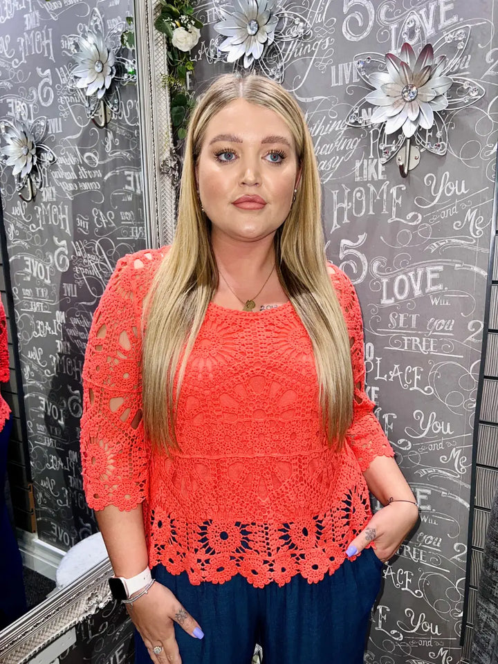 Selena Crochet Top with Vest CORAL