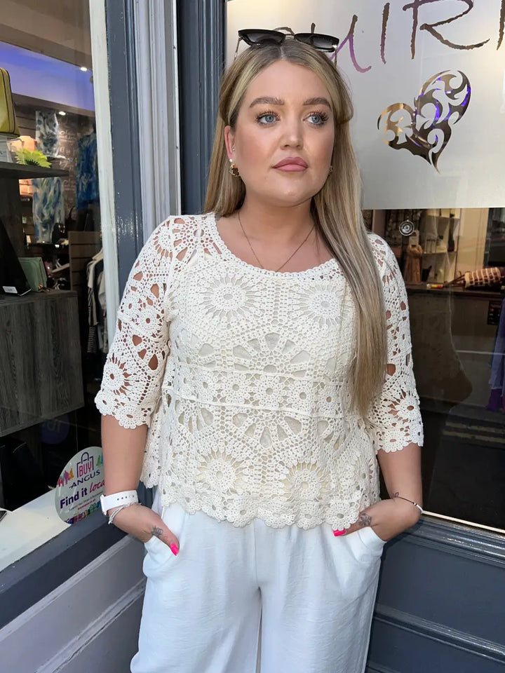 Selena Crochet Top with Vest CREAM