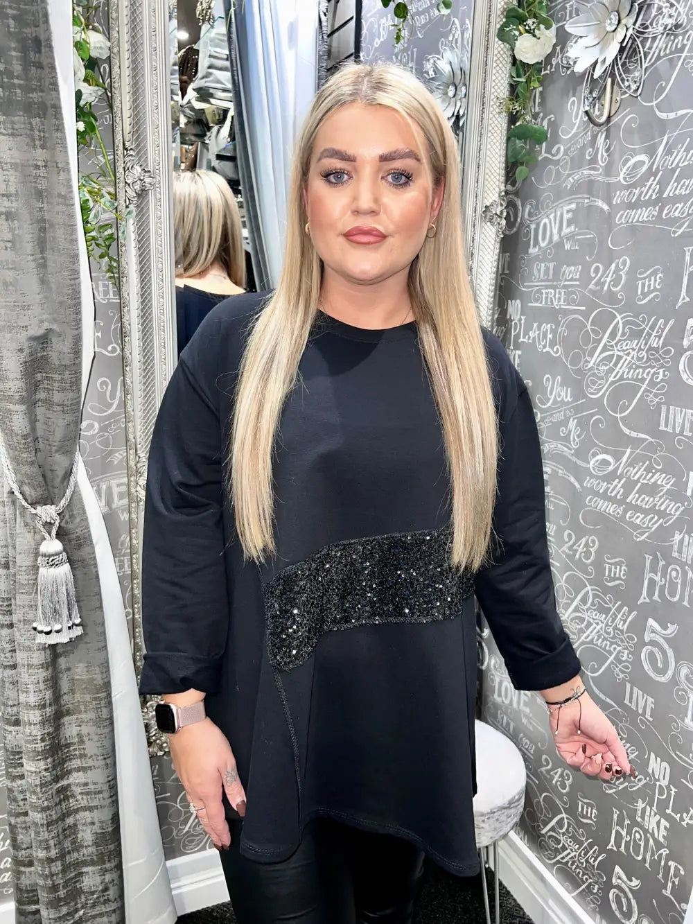 Sequin Panel Top BLACK