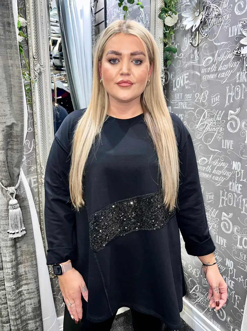 Sequin Panel Top BLACK