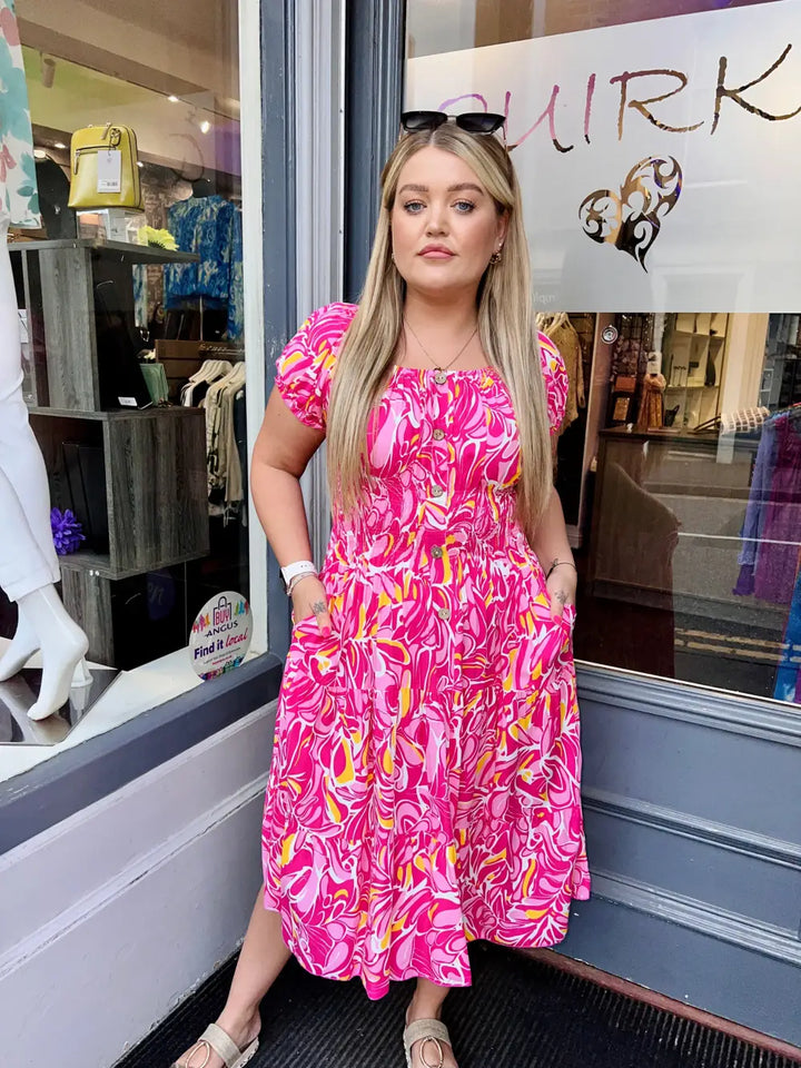 Serilla Leaf Design Midi Dress CERISE