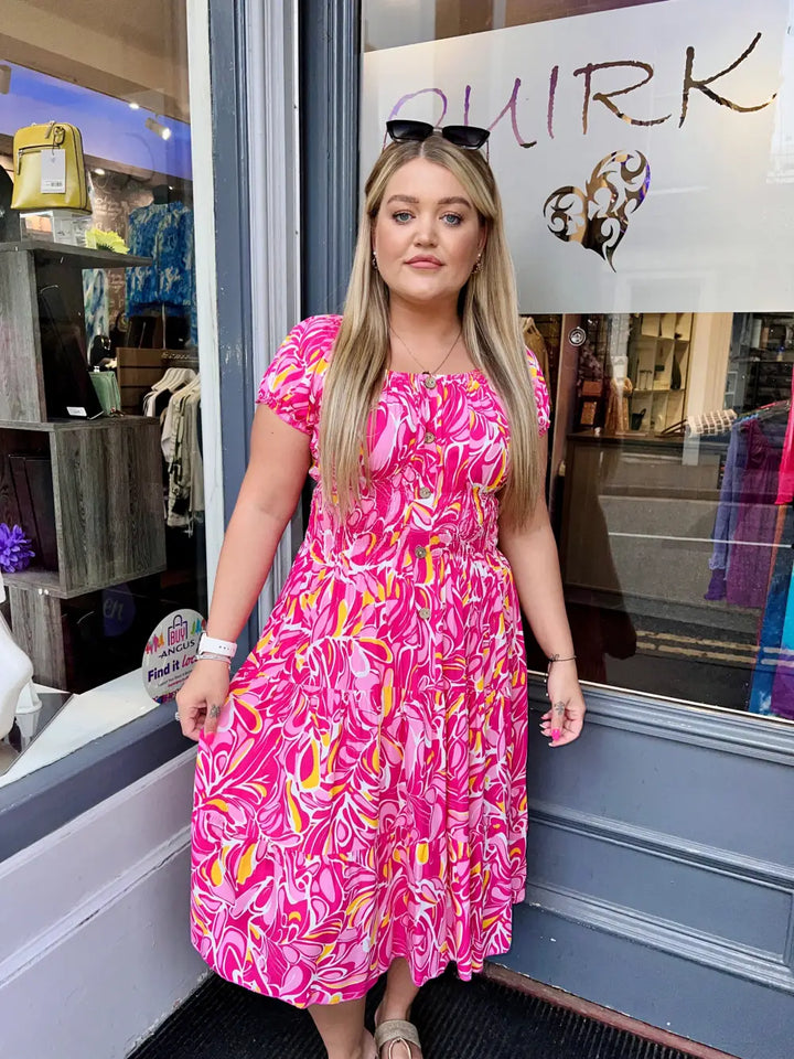 Serilla Leaf Design Midi Dress CERISE