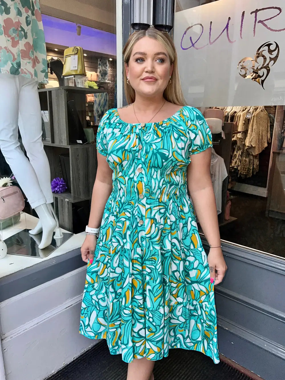 Serilla Leaf Design Midi Dress GREEN