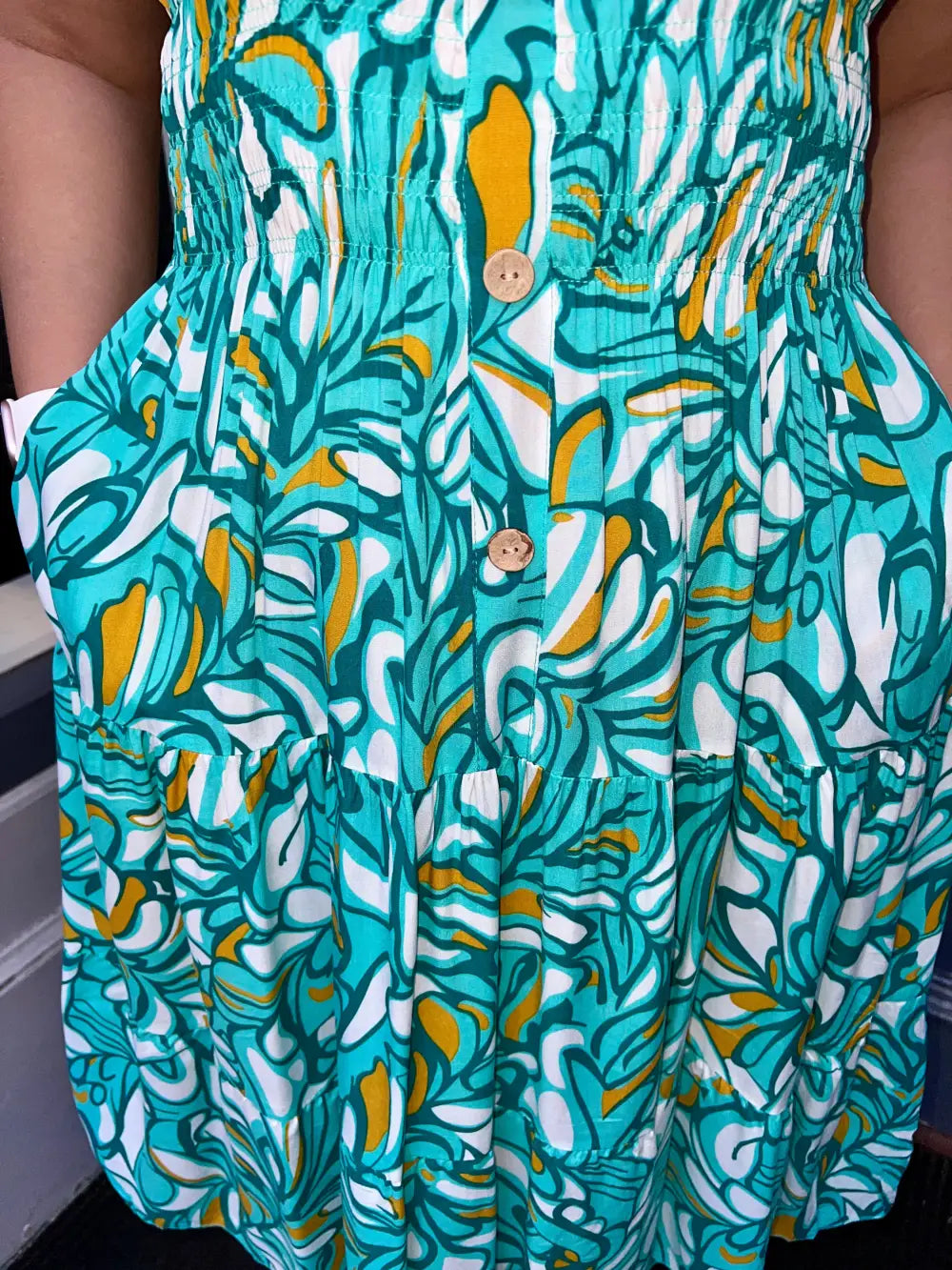 Serilla Leaf Design Midi Dress GREEN