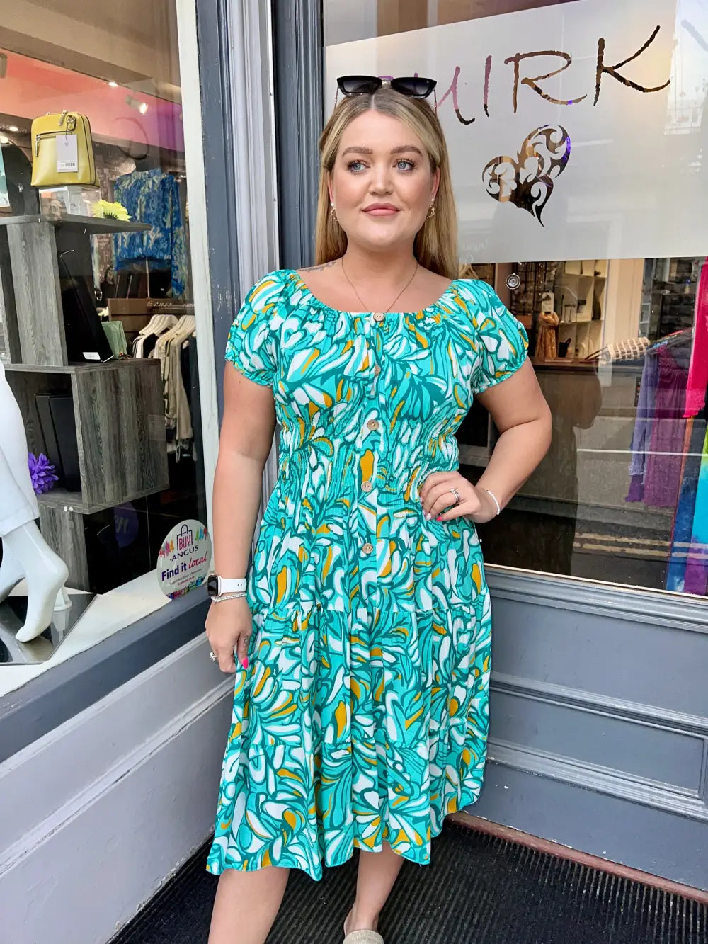 Serilla Leaf Design Midi Dress GREEN