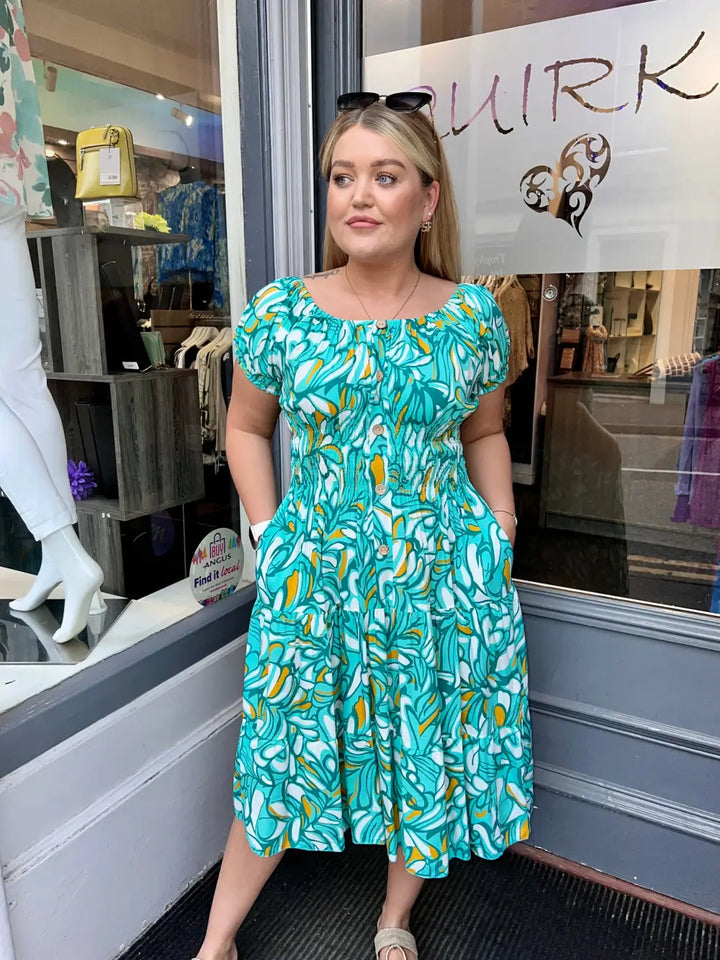 Serilla Leaf Design Midi Dress GREEN