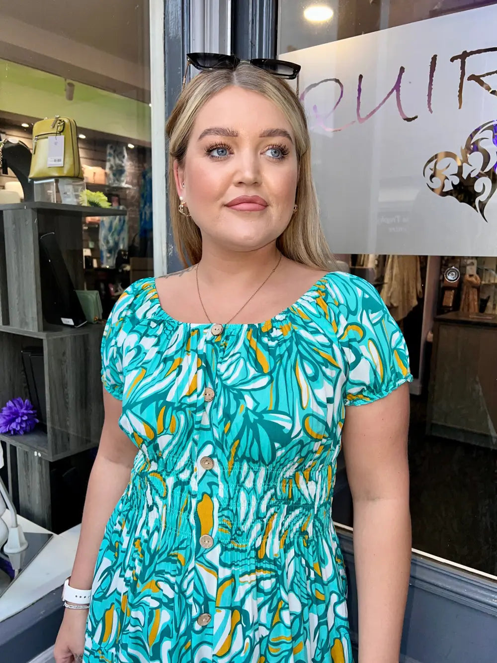 Serilla Leaf Design Midi Dress GREEN