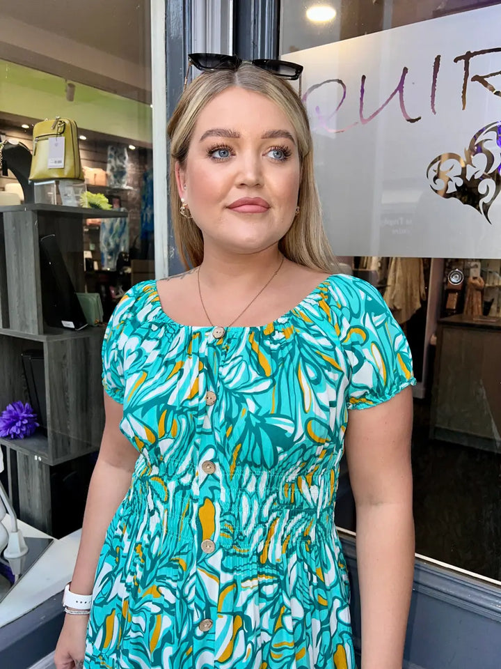 Serilla Leaf Design Midi Dress GREEN
