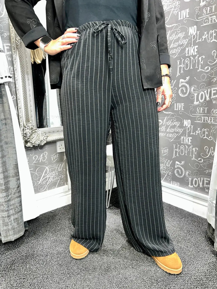 Shania Wide Leg Pin Stripe Trousers BLACK