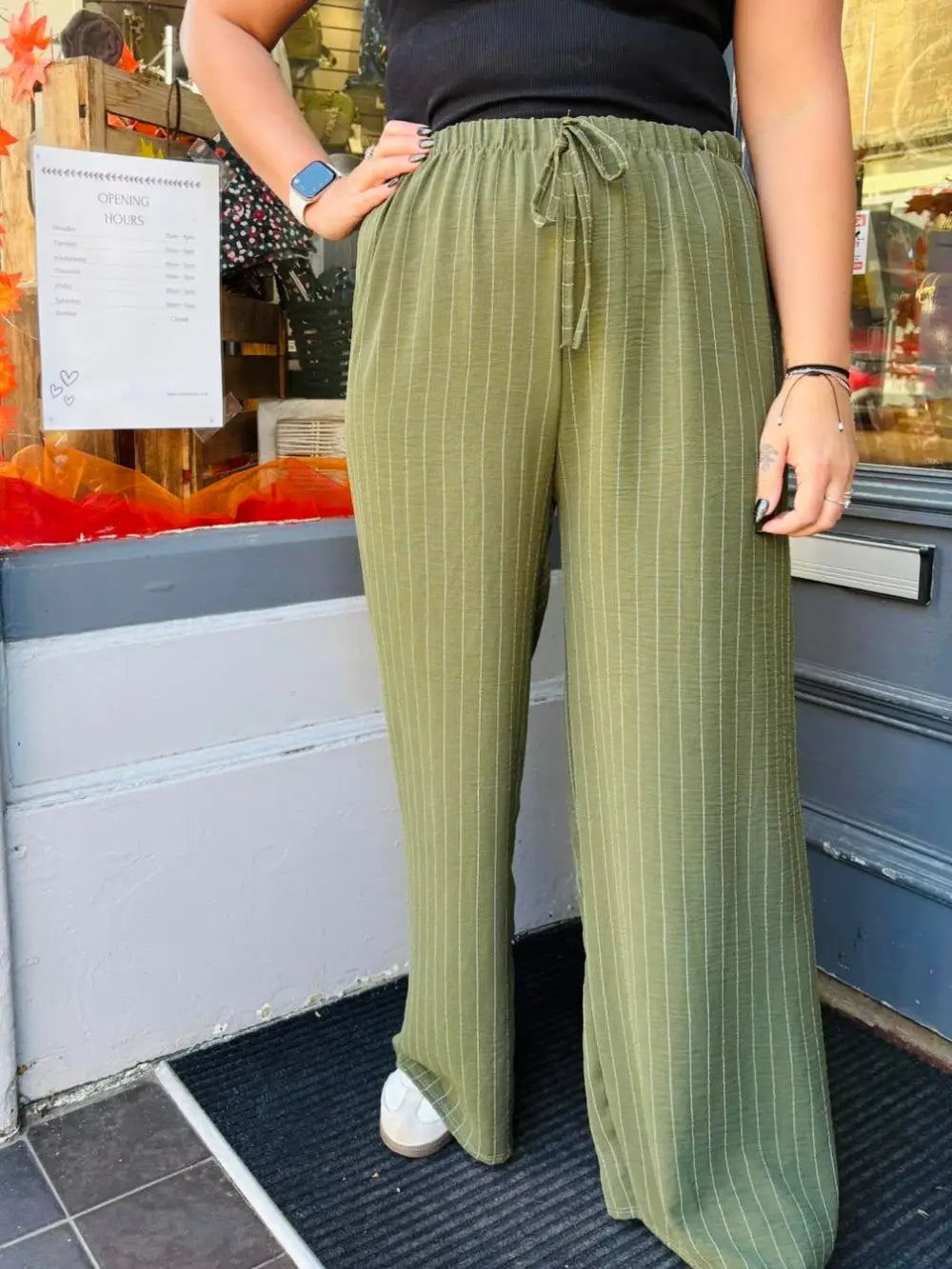 Shania Wide Leg Pin Stripe Trousers KHAKI