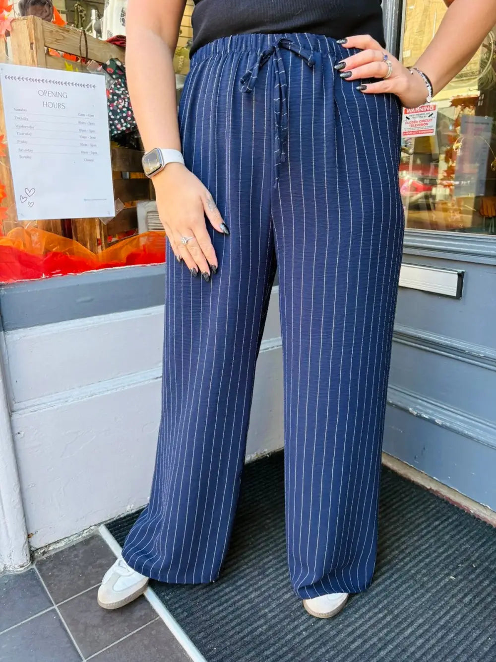 Shania Wide Leg Pin Stripe Trousers NAVY