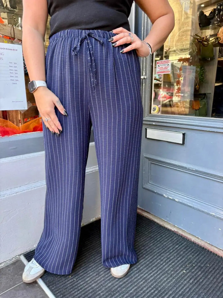 Shania Wide Leg Pin Stripe Trousers NAVY