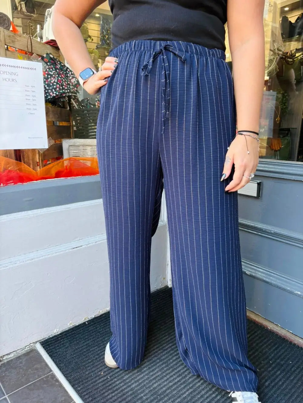 Shania Wide Leg Pin Stripe Trousers NAVY