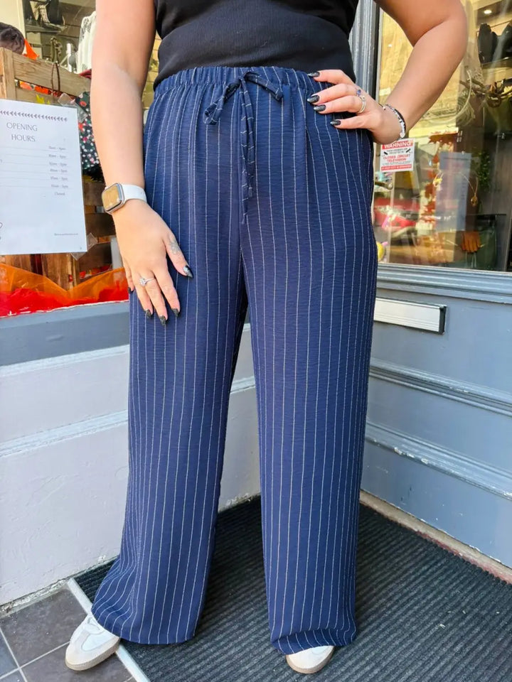 Shania Wide Leg Pin Stripe Trousers NAVY