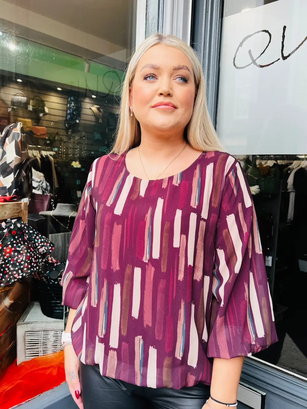 Sofia Chiffon Bubble Hem Blouse WINE - Blouse