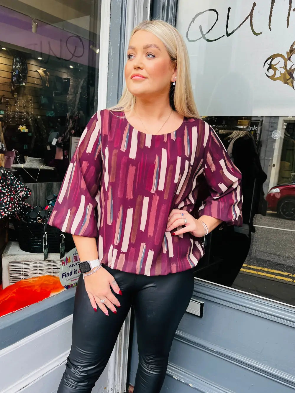 Sofia Chiffon Bubble Hem Blouse WINE - Blouse