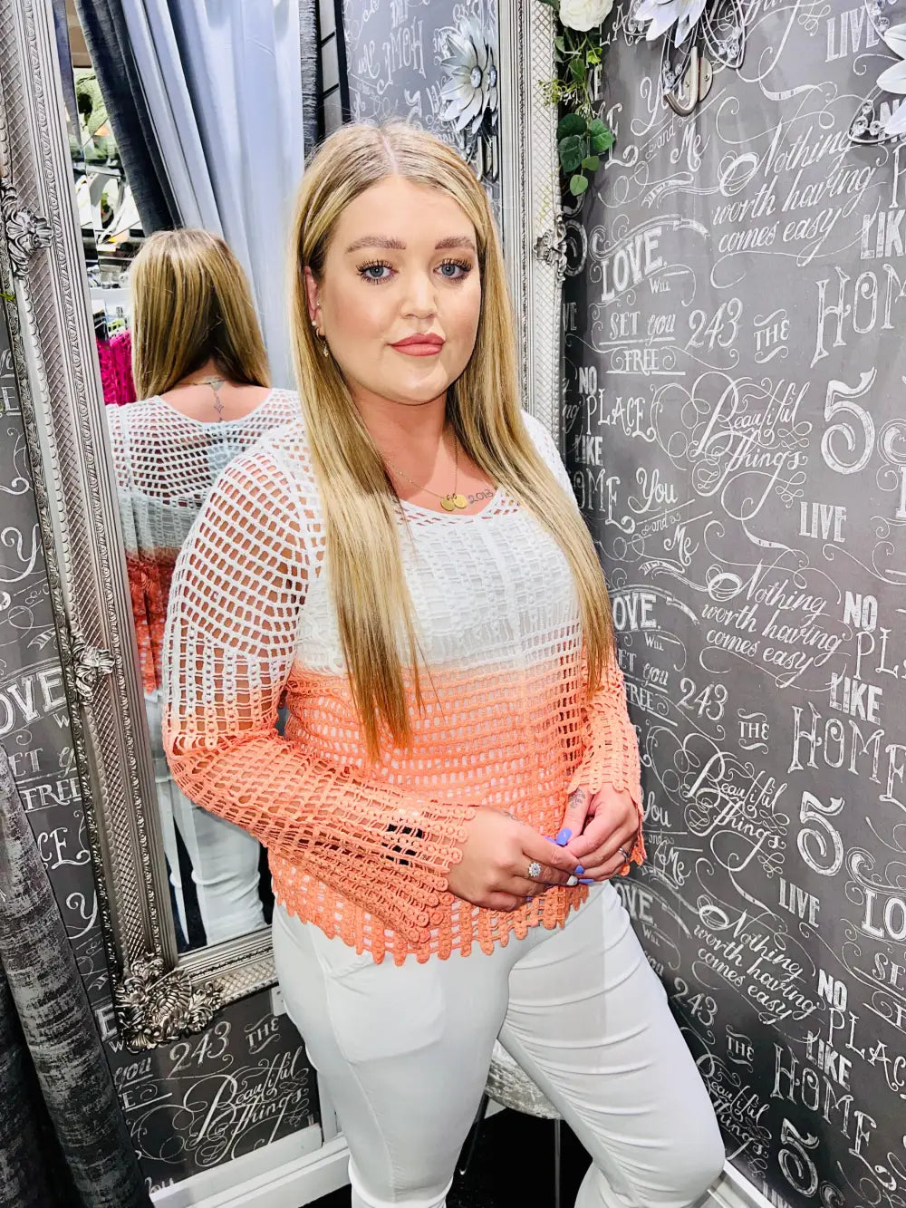 Sonya Long Sleeve Crochet CORAL
