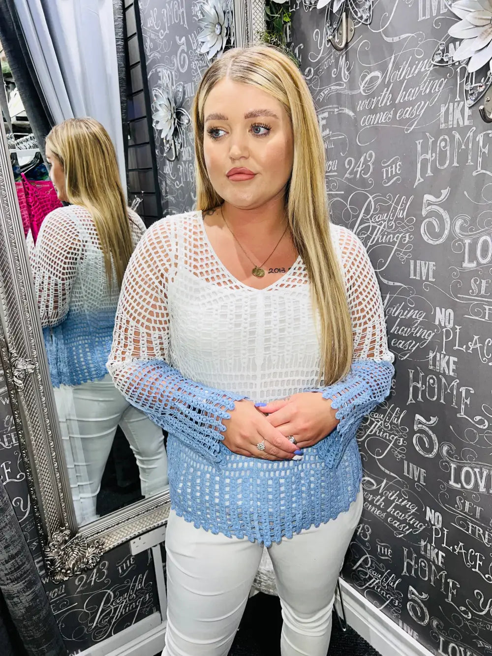 Sonya Long Sleeve Crochet DENIM
