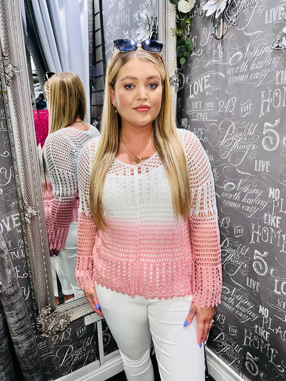 Sonya Long Sleeve Crochet DUSKY PINK
