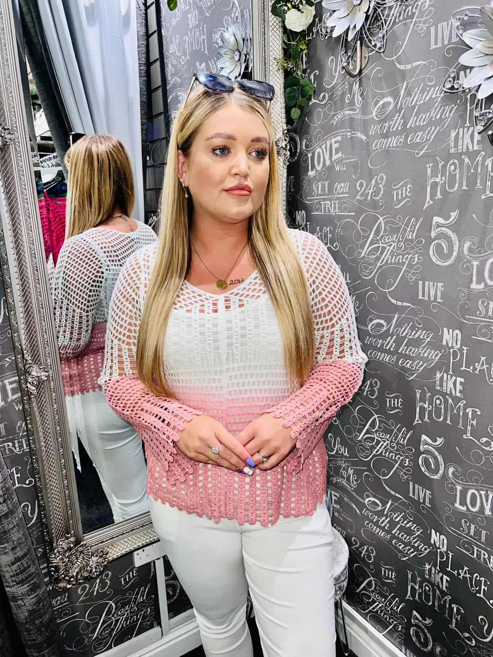 Sonya Long Sleeve Crochet DUSKY PINK