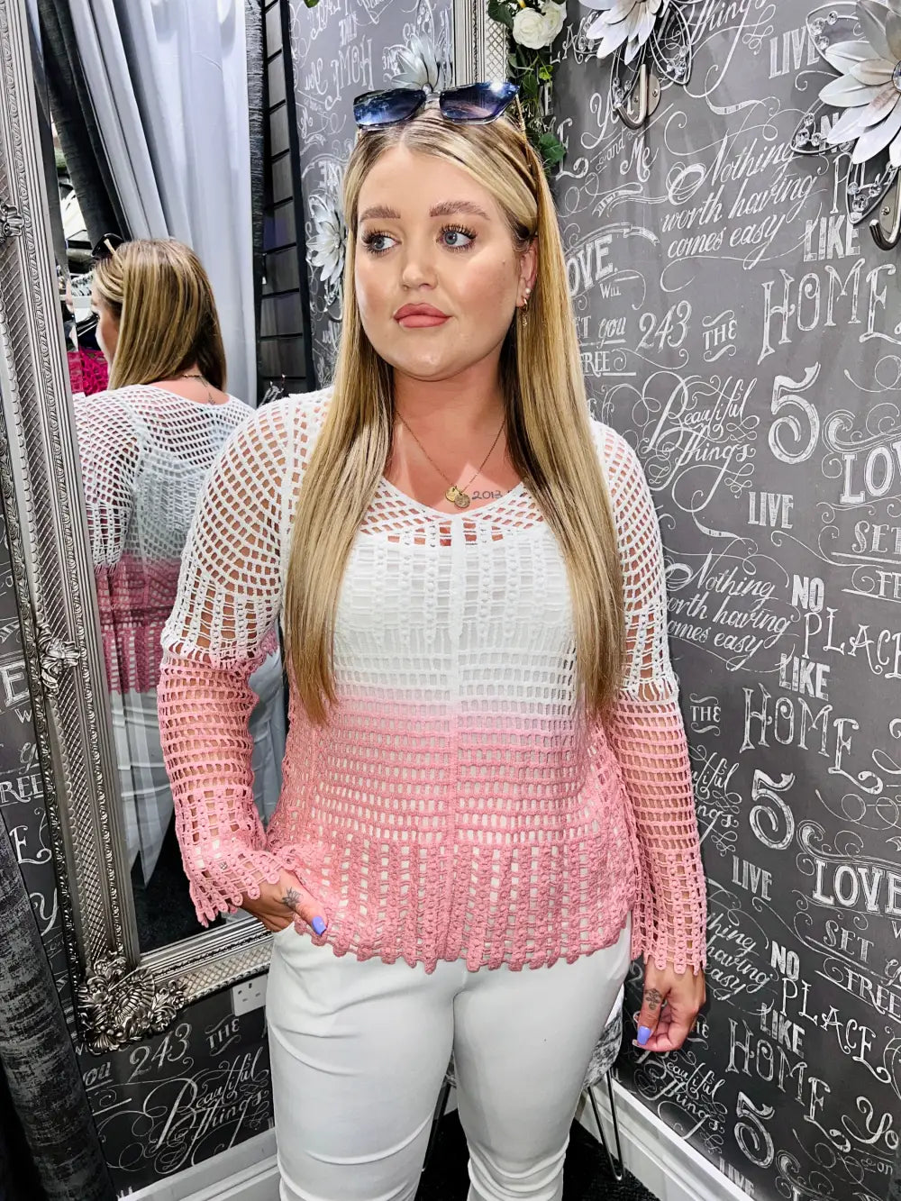 Sonya Long Sleeve Crochet DUSKY PINK